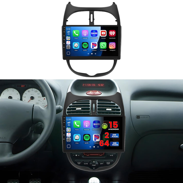 Hikity 2+64GB Android 15 Autoradio für Peugeot 206 206cc Citroen C2 2002-2010 Radio Wireless Carplay