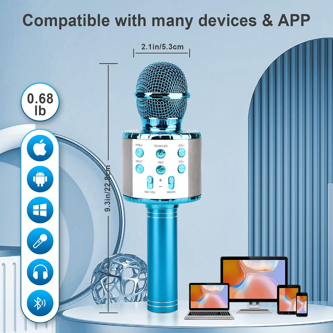 ShinePick Mikrofon Kinder, 4-in-1 Drahtloses Bluetooth Karaoke Mikrofon, Tragbare LED Microphone für