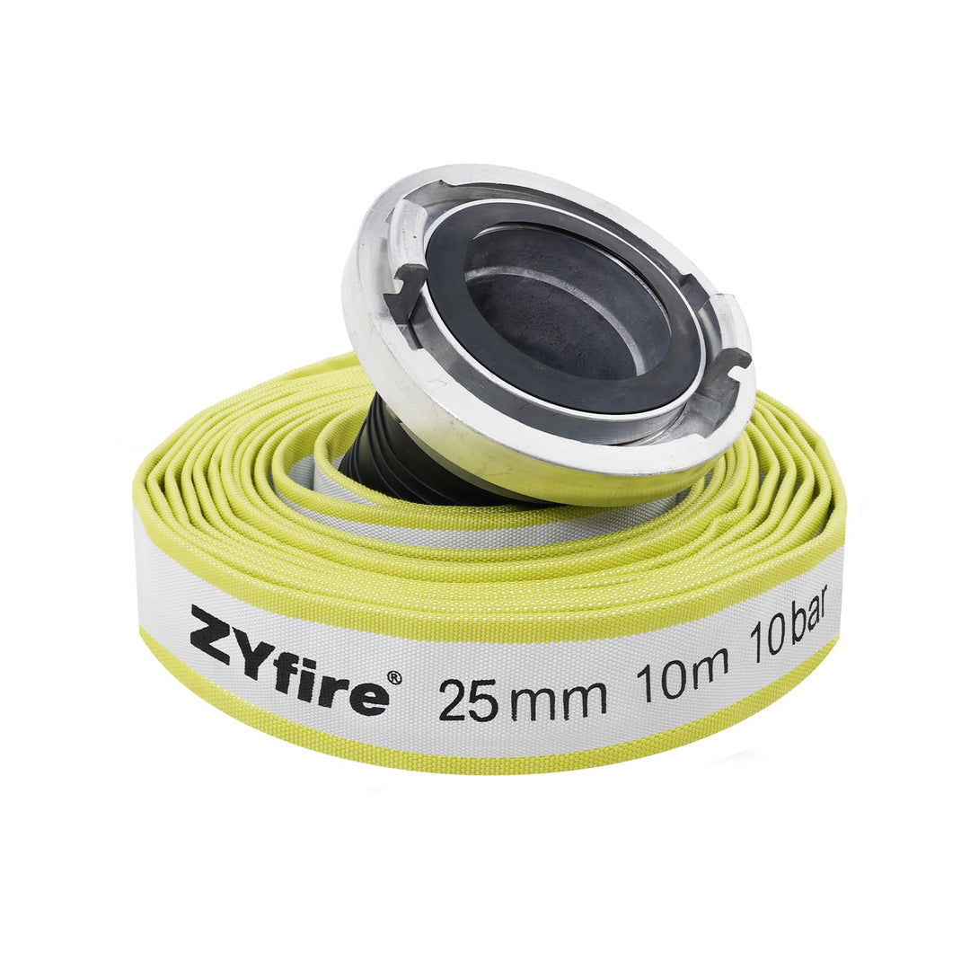ZYfire Feuerwehrschlauch 25mm x 10m | 1 Zoll Schlauch mit D-Storz Kupplung | Flexibler Wasserschlauc