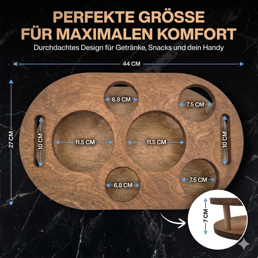Couchbar Snackbox in Eiche mit 4 Glasschalen PERSONALISIERBAR Sofabar für Snacks und Getränke - Couc