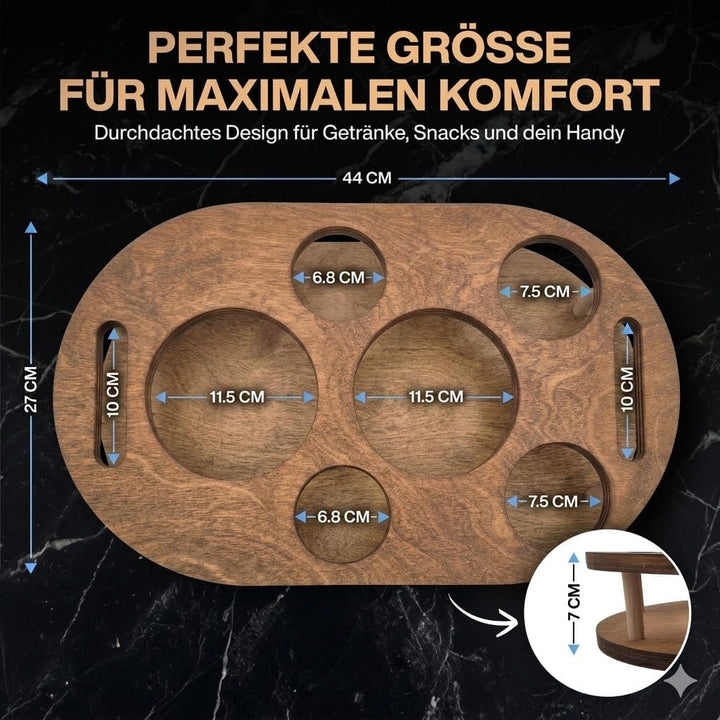 Couchbar Snackbox in Eiche mit 4 Glasschalen PERSONALISIERBAR Sofabar für Snacks und Getränke - Couc