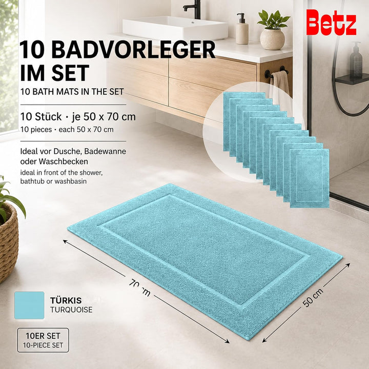 Betz Badvorleger Premium 10 Stück 50×70 cm – Badematte aus 100% Baumwolle (ca. 650 g/m²), saugstark