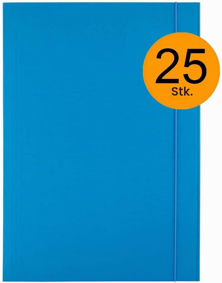 D.RECT 25 Stück Sammelmappe aus Karton | Postmappe mit Gummiband | 300g Blau Blau 25 Stück, Blau 25