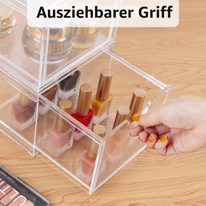 AMEITECH Stapelbare Kosmetik-Organizer-Schubladen, Transparenter Acryl-Make-up-Organizer, Schminkbeh