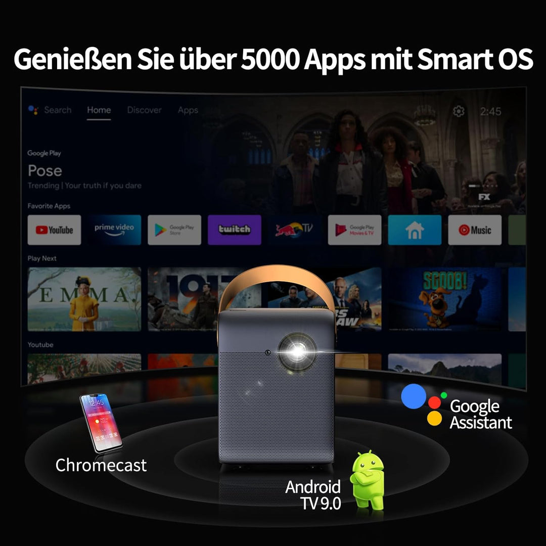 WEMAX Dice 1080p FHD Tragbarer Projektor für Filme im Freien, 700 ANSI Lumen,Android TV 9.0 Smart Sy