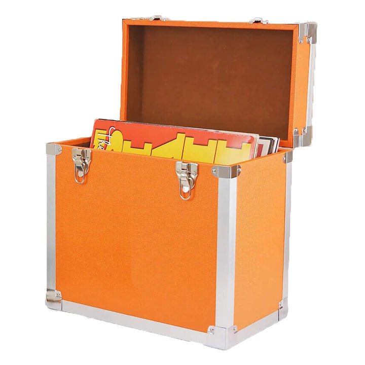 Steepletone Aufbewahrungsbox für LPs, Alben, Vinyl, DJs, Schallplatten, Farbe: Gelb Orange, Orange