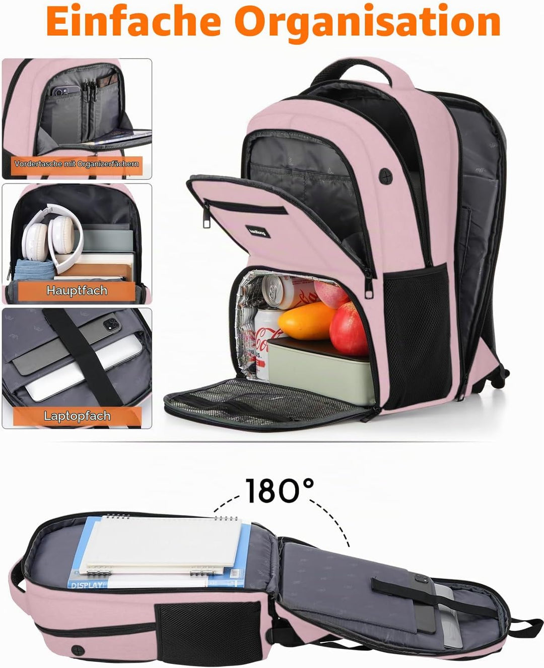 kadilong 17,3 Zoll Lunch Rucksack Damen Lsoliertes Kühlrucksack,Gross Schulranzen für Arbeit Reisen