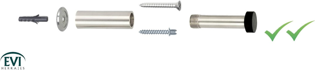 Türstopper für Wandmontage | Länge Verstellbar: 88-128 mm | Edelstahl AISI 304 | Gummi aus Natursili