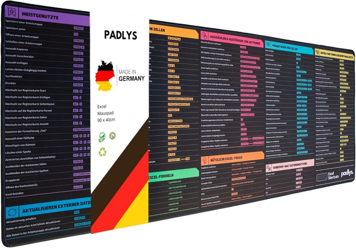 Excel Schreibtischunterlage Deutsch, Mauspad mit Tastenkombinationen und Formeln für Excel - werde m