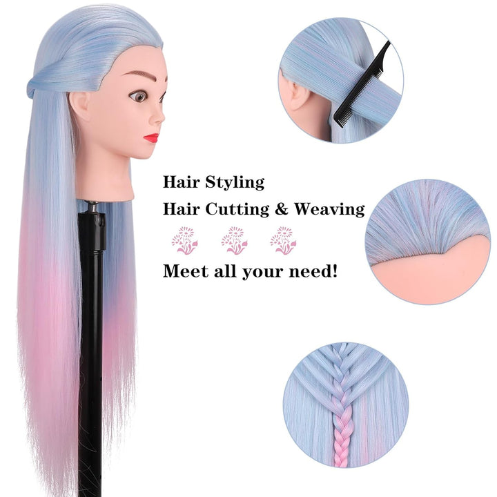 TopDirect Trainingskopf für Friseure 75cm/29.5 Zoll Frisurenkopf Langhaar 100% Synthetische Haare Üb