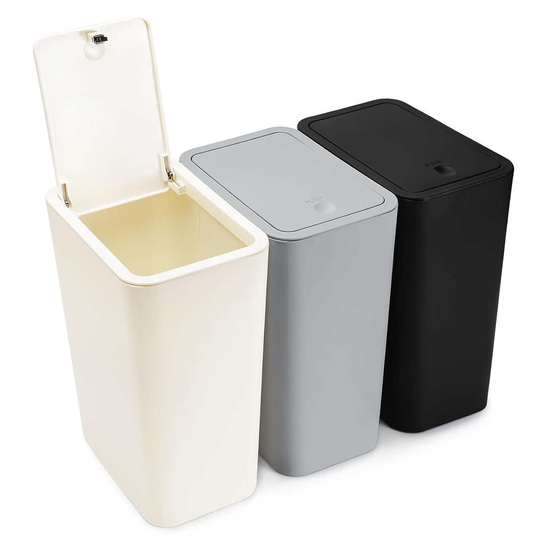 JOTOM 3er Set Mini Mülleimer Badezimmer mit Pop-Up Deckel, 10L moderner Abfalleimer Papierkorb Trash