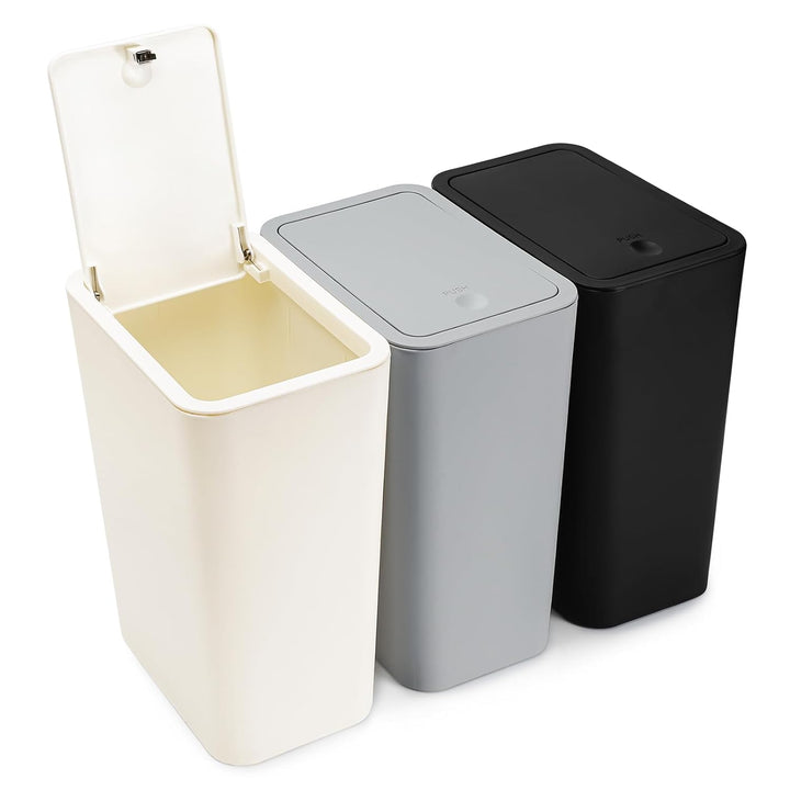 JOTOM 3er Set Mini Mülleimer Badezimmer mit Pop-Up Deckel, 10L moderner Abfalleimer Papierkorb Trash