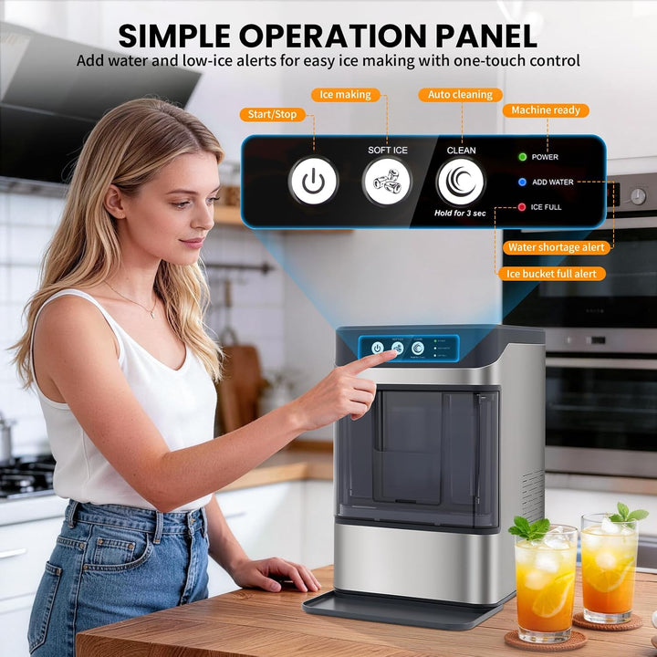 Eiswürfelmaschine 15kg/24h – Nugget-Eis in 6 Min, Crushed Ice, automatische Reinigung, 120W, mit Inf