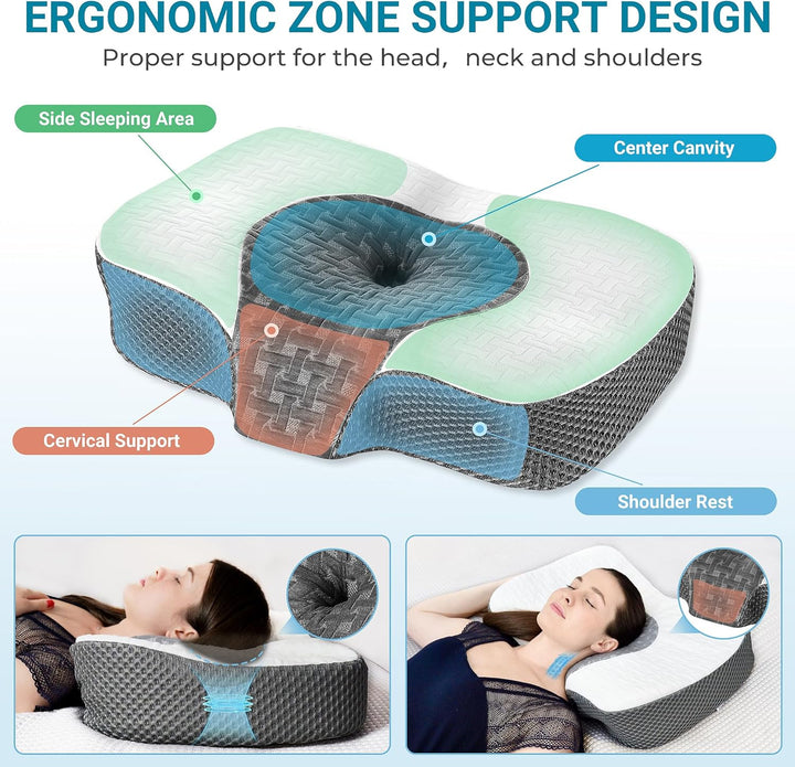 Elviros Zervikale Orthopädisches Kopfkissen aus Memory-Schaum abnehmbares ergonomisches Nackenhörnch