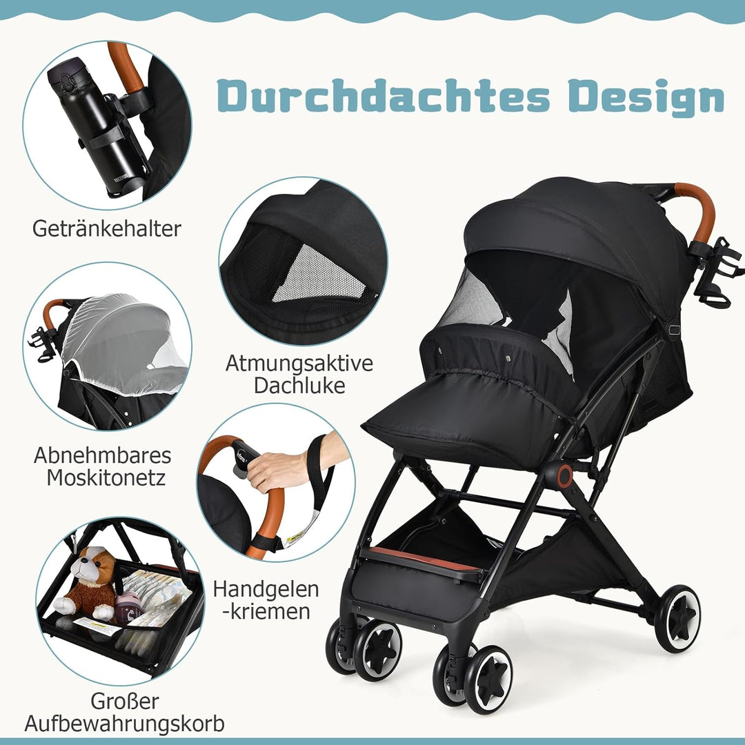 DREAMADE Klappbarer Kinderwagen, Buggy mit stufenlos verstellbarer Rückenlehne, Stroller mit Moskito