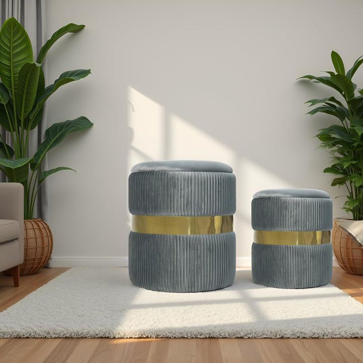 2er-Set Hocker mit Stauraum Samt Sitzhocker Rund Schminktisch Hocker Aufbewahrungshocker für Wohnzim