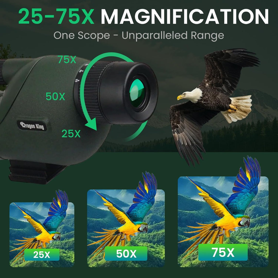 BIBIRE Spektiv mit Stativ und Smartphone-Adapter, 25-75x60 HD-Spektiv mit Tragetasche für Zielschies