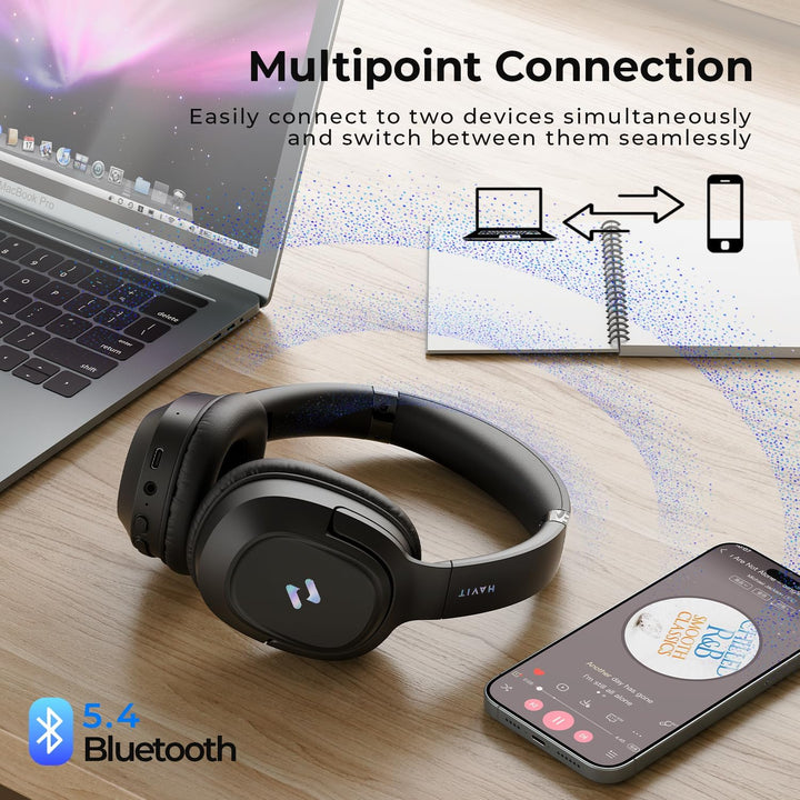 Havit Kopfhörer mit aktiver Geräuschunterdrückung, kabellose Over-Ear-Bluetooth-Kopfhörer mit 60 ms