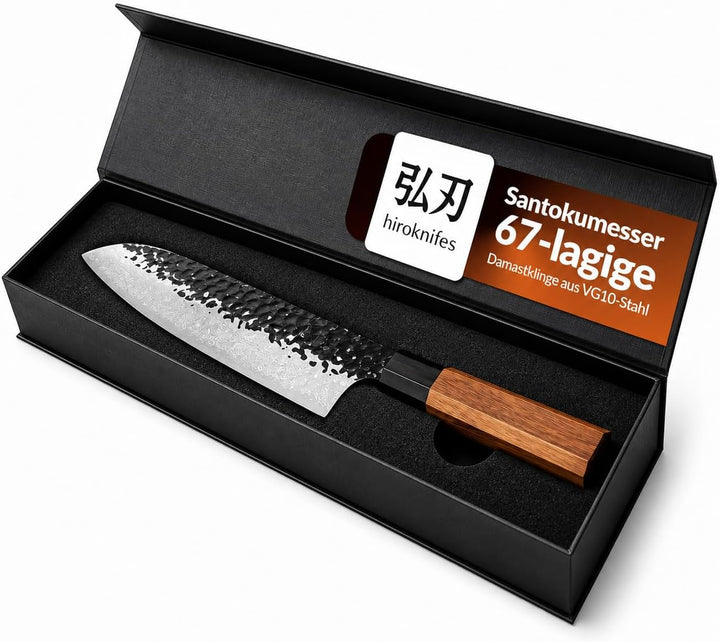Santoku Messer 18 cm – Damastmesser Küchenmesser 67 Lagen VG10 Stahl – Japanisches Kochmesser mit Ts