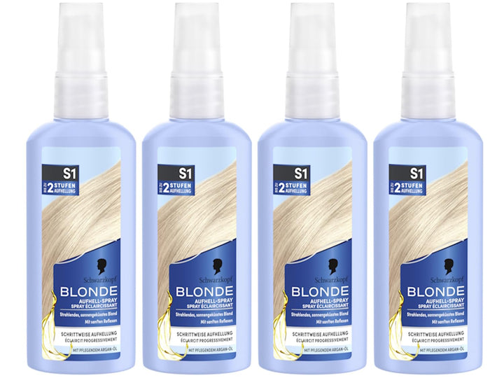 Schwarzkopf Blonde Aufheller S1 Stufe 3 (4x 125 ml), Aufhellspray zum Haare aufhellen um bis zu 2 St