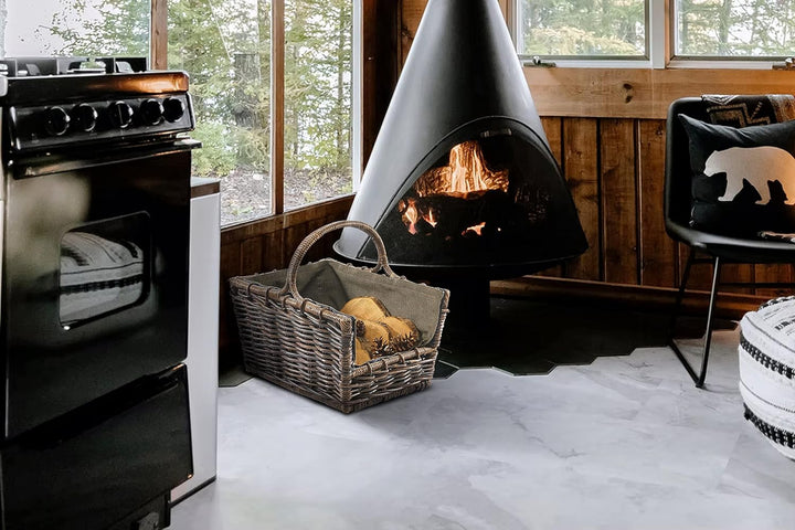 Kobolo Kaminholzkorb Holztrage Holzkorb für Kaminholz -Rattan- mit abnehmbaren dunklem Stoff