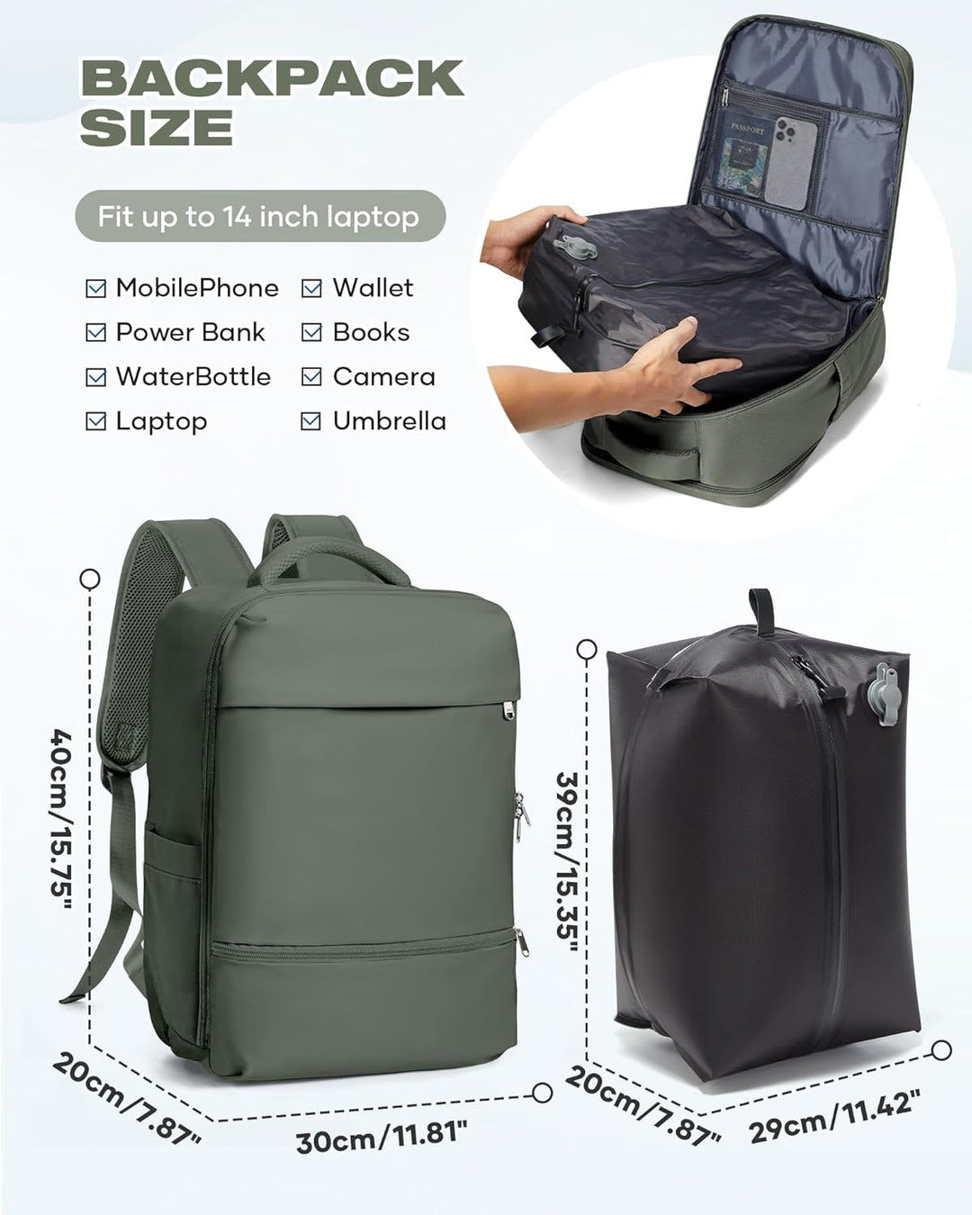 SZLX Grosser Reiserucksack Damen,Vakuum Rucksack mit Pumpe Ryanair Handgepäck 40x30x20 Herren, Wizza