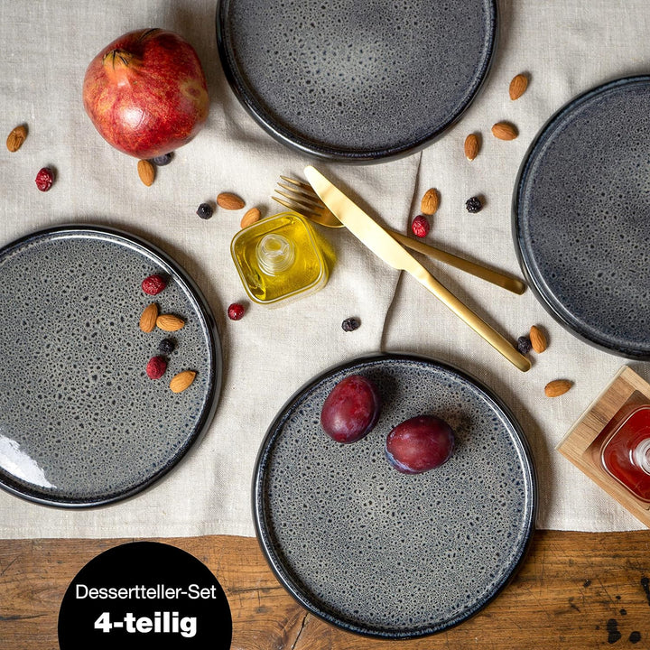Moritz & Moritz SOLID 4x Kleine Teller 21 cm - Steinzeug Teller Set als Dessertteller, Kuchenteller,