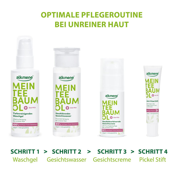 alkmene Mein Teebaumöl Gesichtscreme 2x 50 ml Pickel Reduktion 91% bestätigt - Naturreines Teebaumöl