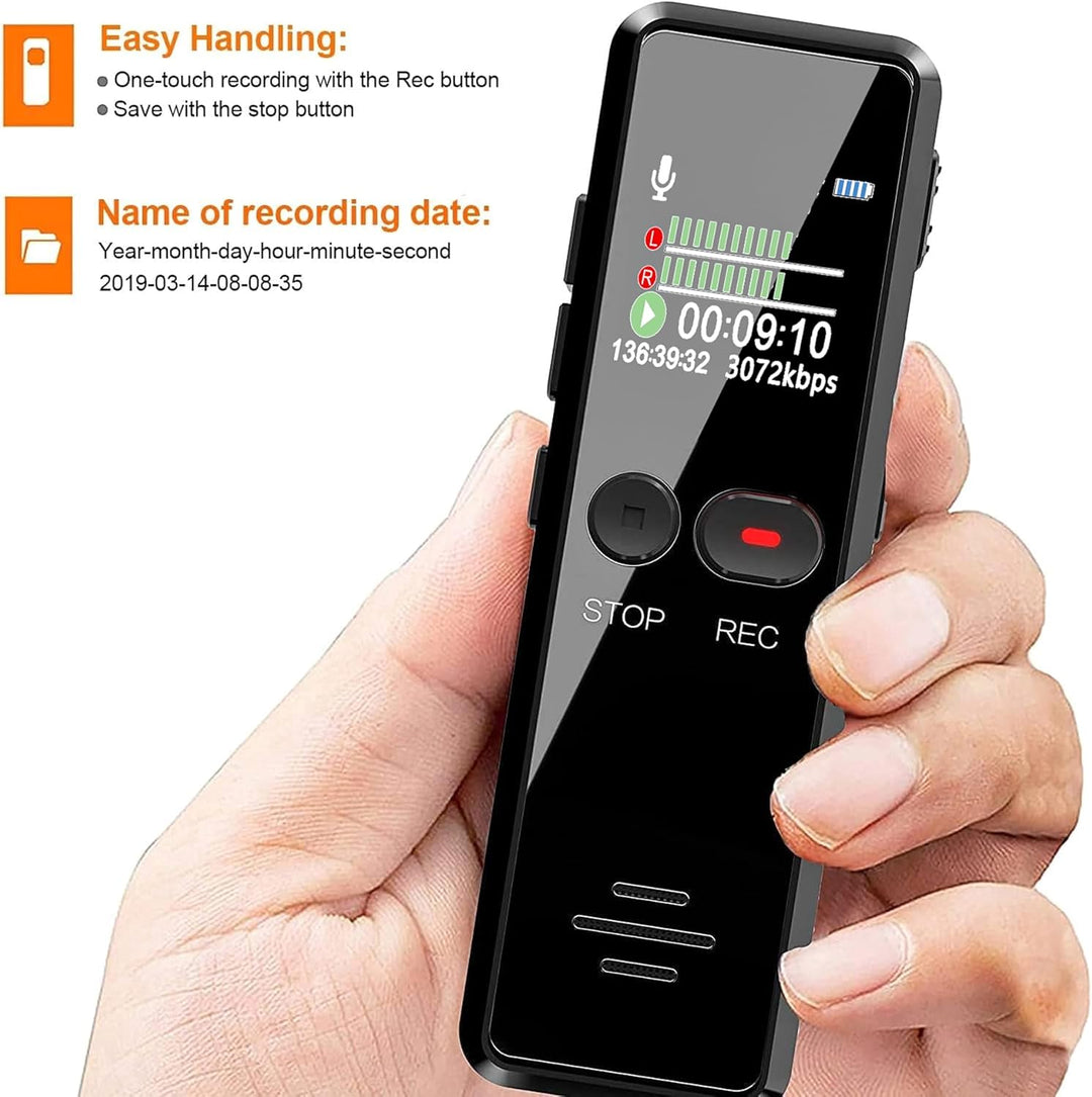 Digitales Diktiergerät 8GB 1536kbps hohe Aufnahmequalität Geräuschreduzierung One-Touch-Aufnahme,Spr