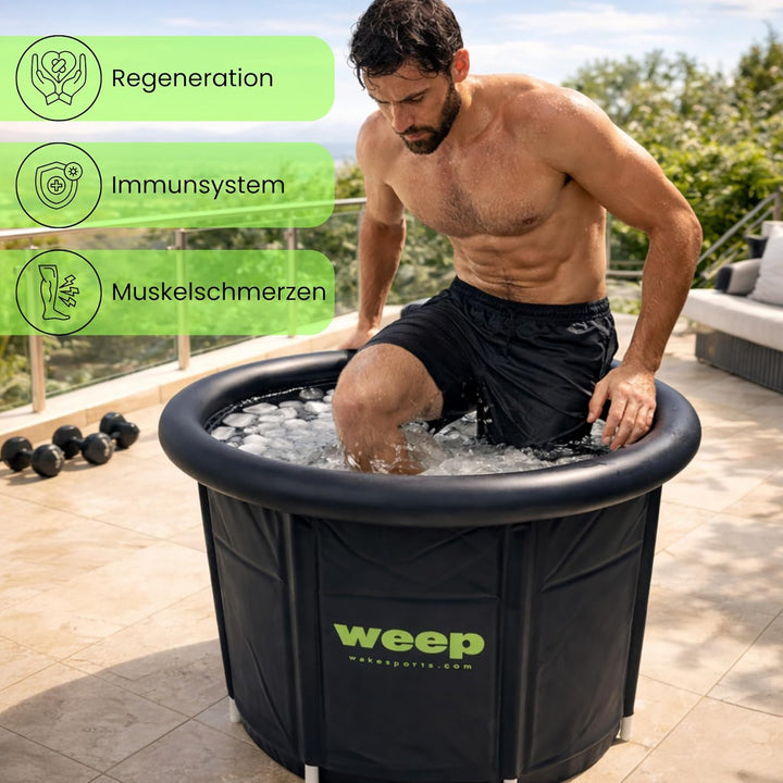 weep Eisbaden Tonne XL 80cm Ø, Eistonne mit UV-Schutz Deckel - Zuhause und Outdoor - Eisbad für Kält