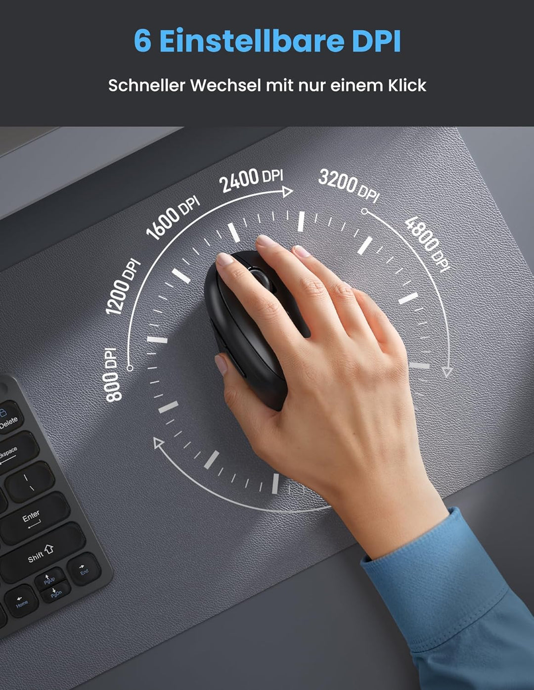 TECKNET Ergonomische Maus Bluetooth, Wiederaufladbar Maus Kabellos mit 3 Gerät (BT 5.0/3.0 + 2.4G),