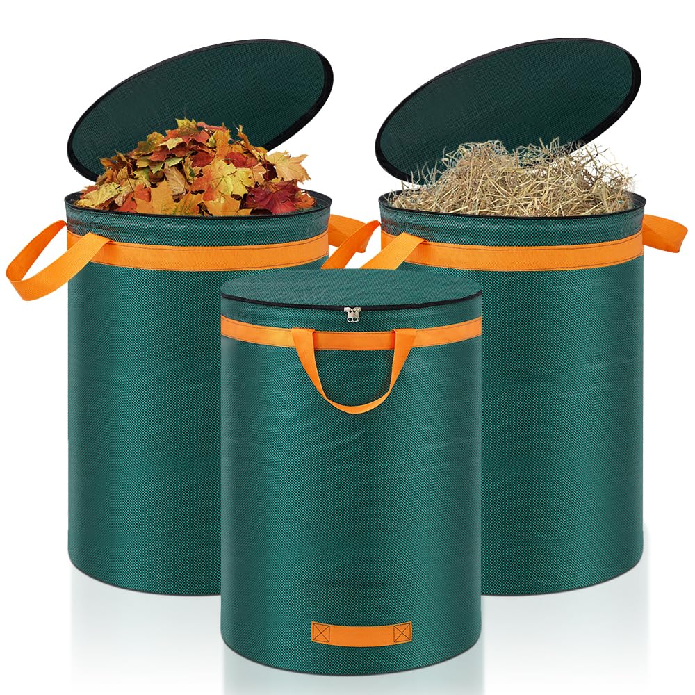 Eurhomewit 3 Gartenabfallsack 272L Laubsack Gartensack mit Deckel und Griffen, Gross Stabile Gartens