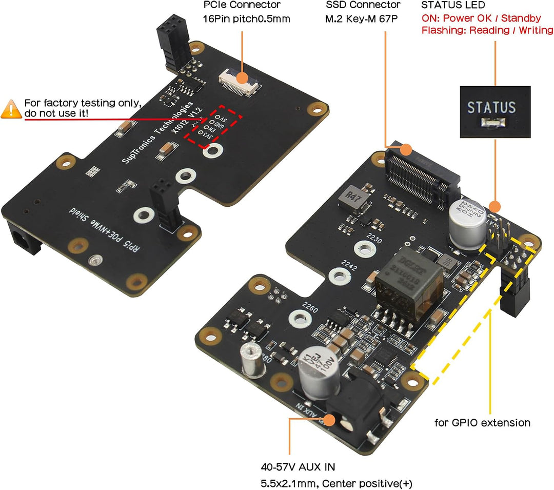 Geekworm X1012 PCIe to M.2 NVMe SSD HAT Support PoE for Raspberry Pi 5 | PoE Power Input (802.3af/at
