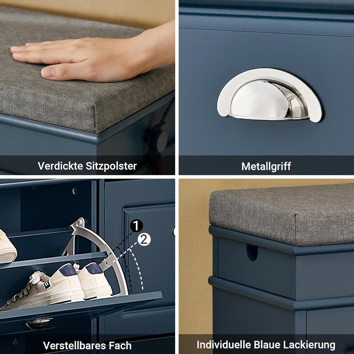 SoBuy Schuhbank mit Sitzfläche Sitzbank mit Stauraum und Klappen, schmaler Schuhschrank mit Sitzbank