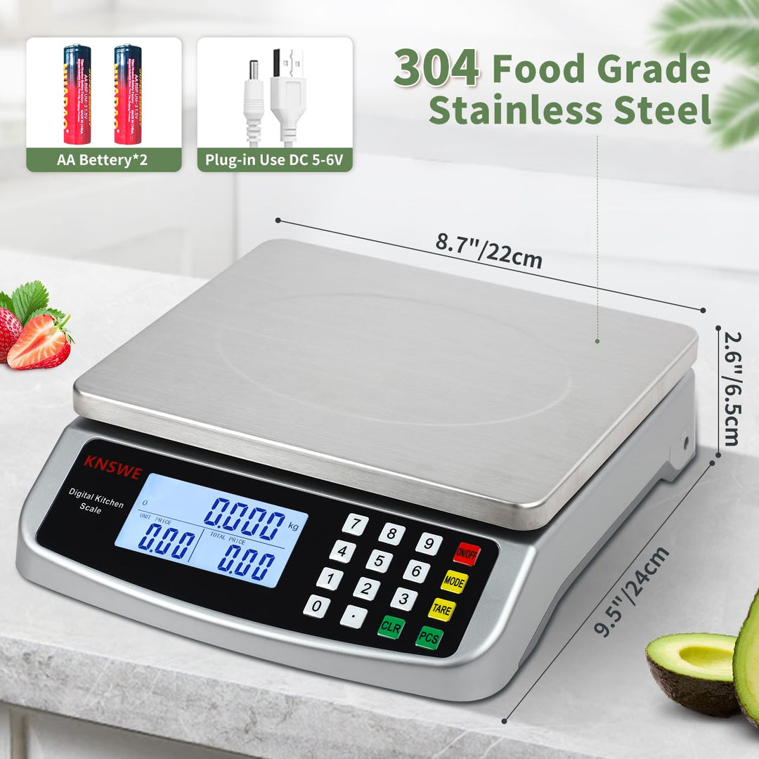 Waage Küche 40KG/1G Profi Digitale Küchenwaage Gross Edelstahl Gastronomie Essenswaage Obstwaage Dig