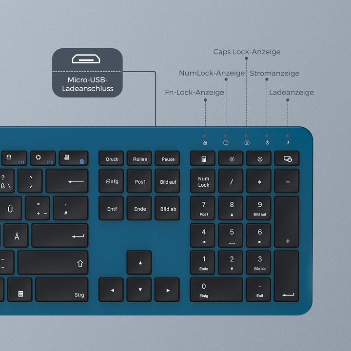 Tastatur Maus Set Kabellos, seenda SK38-3 Ultra-Dünne Wiederaufladbare Funk Tastatur Maus Set, Ergon