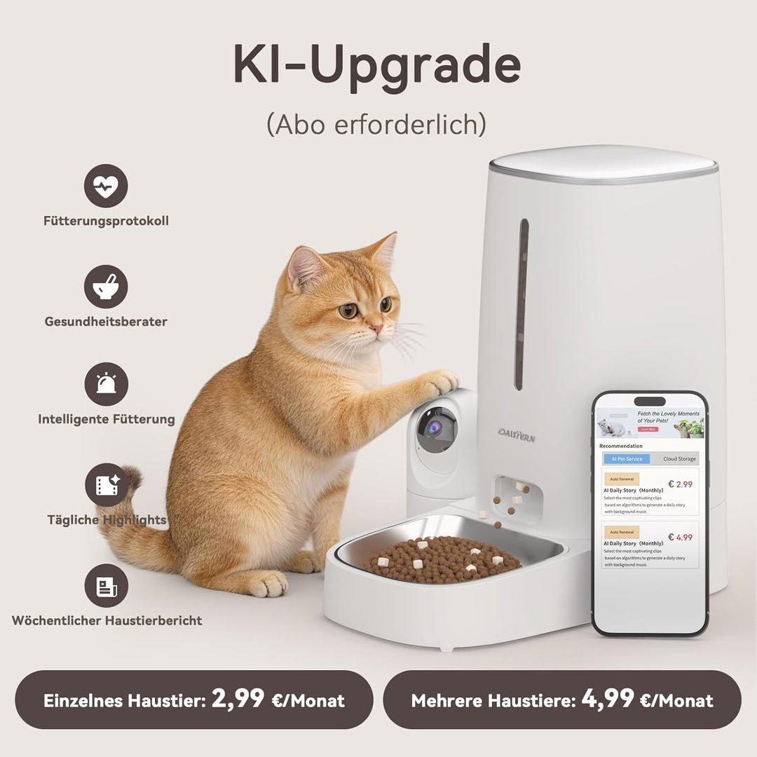Futterautomat Katze mit Kamera 4L, Katzenfutter Automat mit 1080P HD-Video mit Nachtsicht & Zwei-Weg