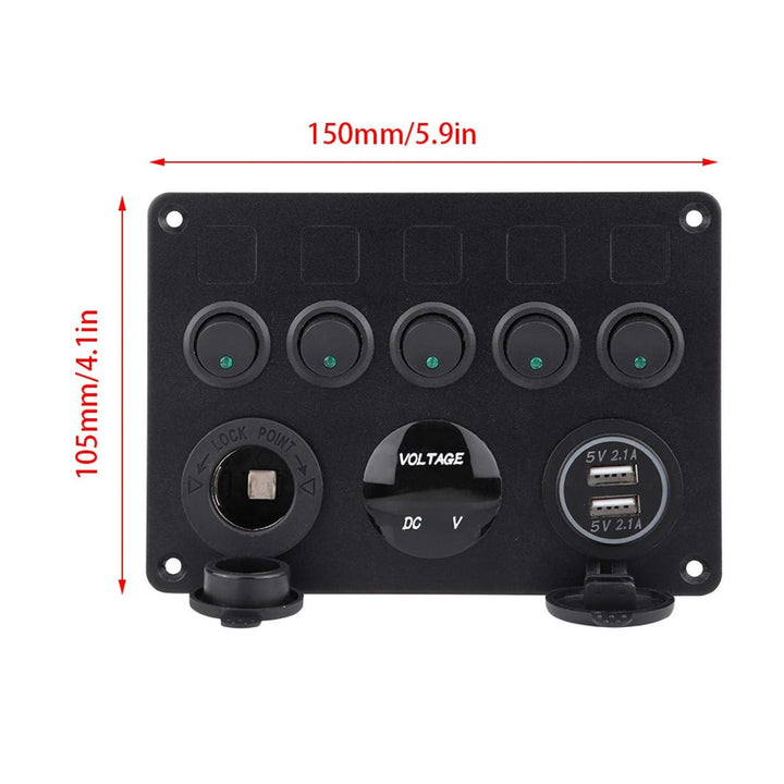 Kippschalter, 12-24V 5 Gang On/Off Kippschalter Panel Dual USB Voltmeter für Auto Boot Marine Truck(
