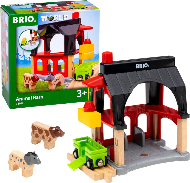 BRIO 36012 - Tierscheune mit Heuwaggon - Zubehör zum Zugset für Kinder ab 3 Jahren