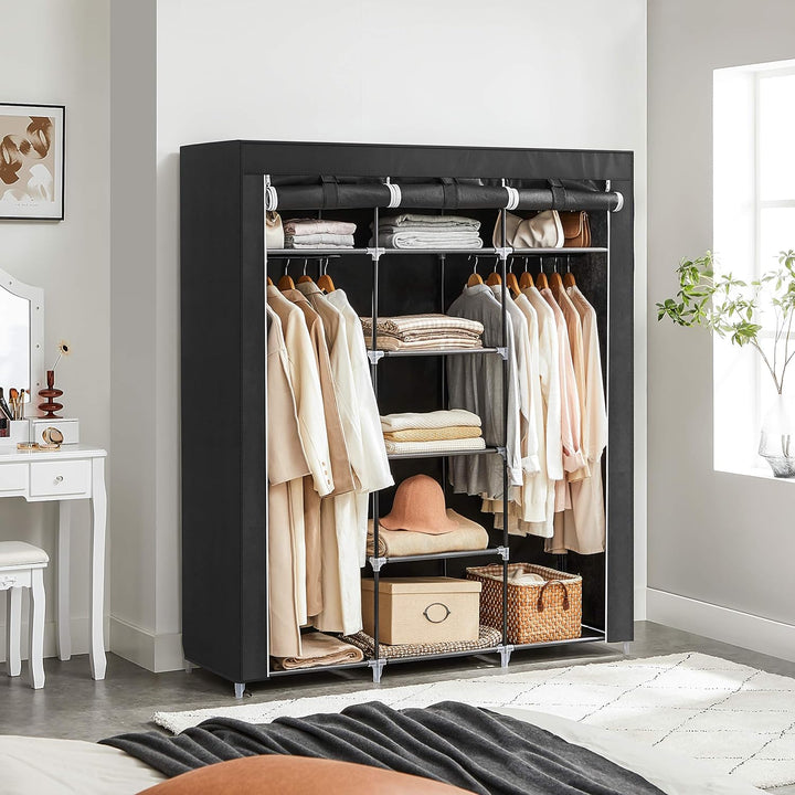 SONGMICS Kleiderschrank, Faltschrank, 175 x 150 x 45 cm, schwarz RYG12B & Schuhregal mit 10 Ebenen S