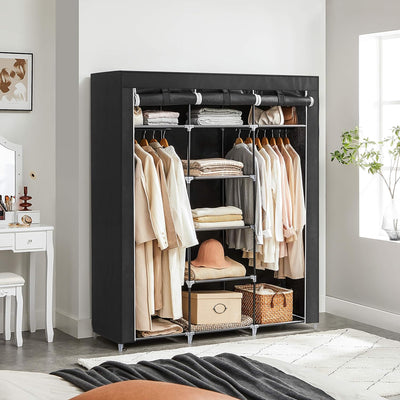 SONGMICS Kleiderschrank, Faltschrank, Faltbare Garderobe mit 2 Kleiderstange, 175x150x45 cm, schwarz