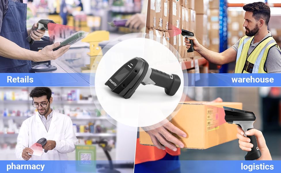 Drahtloser Barcode-Scanner, 1D-Laser-Barcode-Scanner mit Ladestation, unterstützt 2,4-GHz-Funkverbin