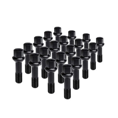 20 Radschrauben M14x1,5x45mm SCHWARZ Kugelbund Kugel R14 für Alufelgen, Schwarz