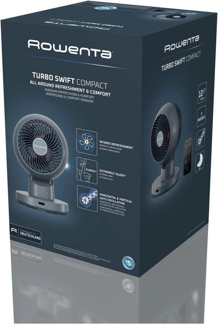 Rowenta Turbo Swift Compact Tischventilator, multidirektionale Schwenkfunktion, bis zu 50% Energieei
