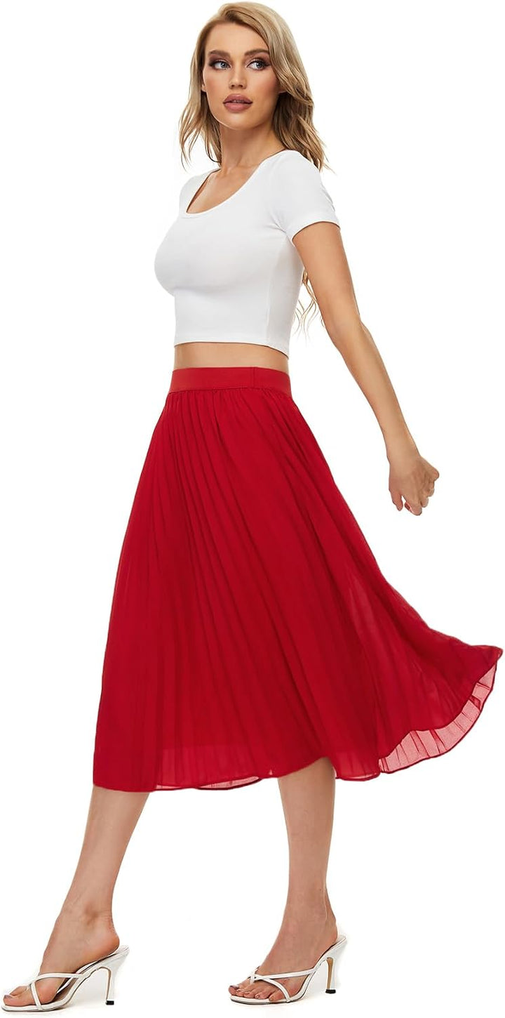 Durio Midirock Damen Faltenrock Plissee Damenrock Sommerrock Leicht Casualrock Chiffon Röcke A-Linie