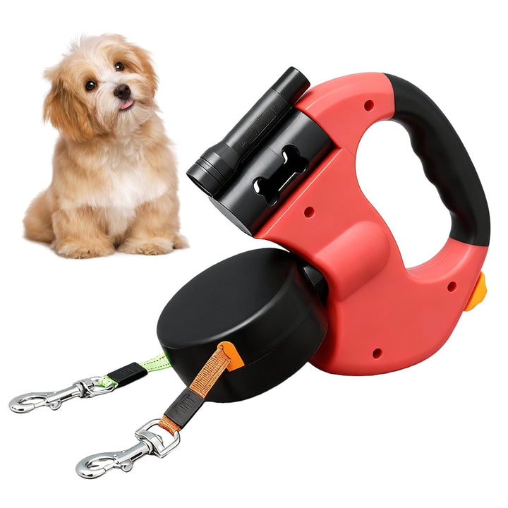 Einziehbare Hundeleine für 2 Hunde, 3m Doppelleine für 2 Hunde mit Licht, Anti Rutsch Griff, auszieh