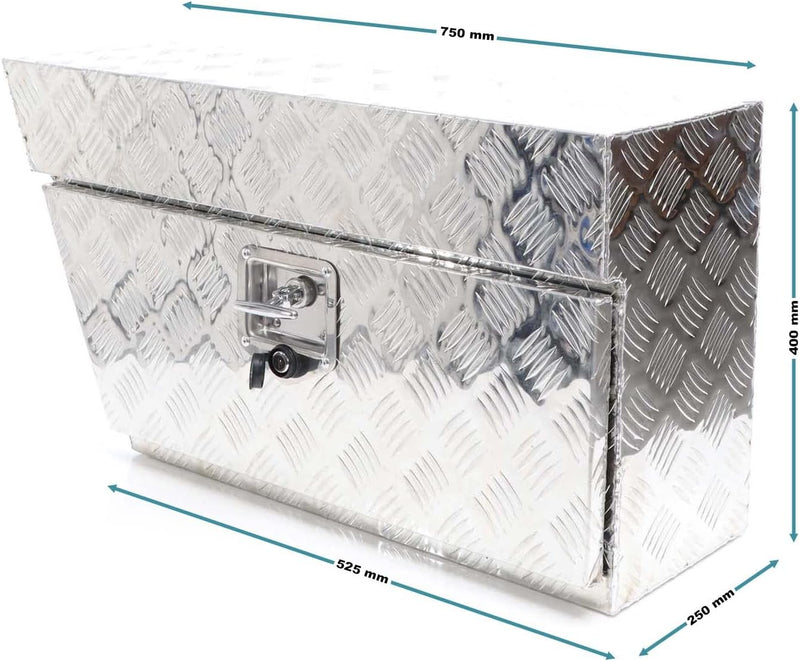 WilTec XPOtool Aluminium Unterflurbox Links 75x25x40cm Deichselbox bis 60 Liter Staubox mit 2 Schlüs