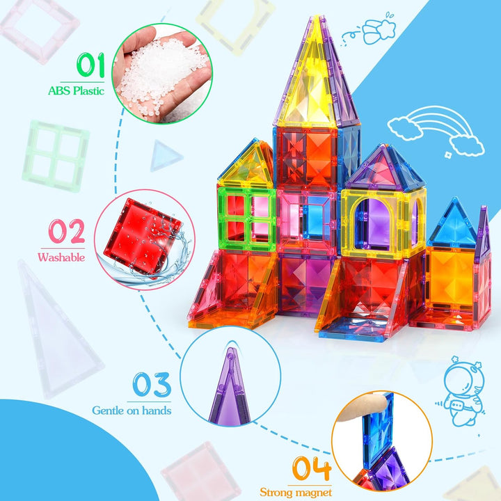 Magnetische Bausteine 60 Teile, Magnetbausteine Kinder Bauspielzeug Mit 1 Autos, Magnetic Tiles Lehr