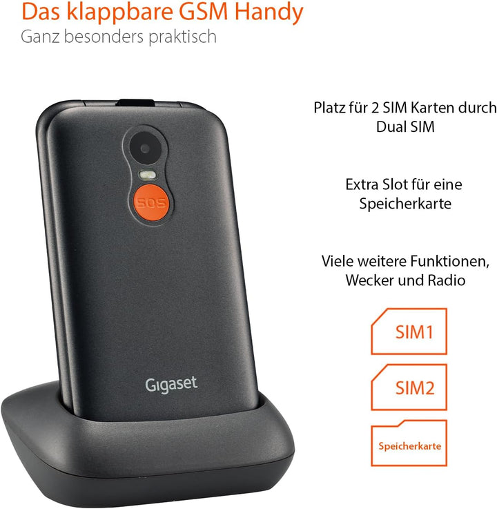 Gigaset GL590 GSM - Senioren GSM Handy Aufklappbar - SOS-Funktion - einfache Bedienung mit 2,8" Farb