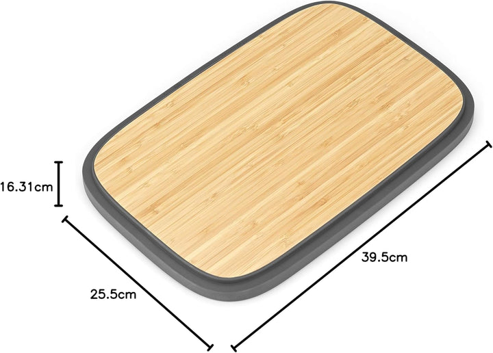 Brabantia Grosser Brotkasten mit Servierbrett aus Holz und Griff, Dunkelgrau, Dunkelgrau